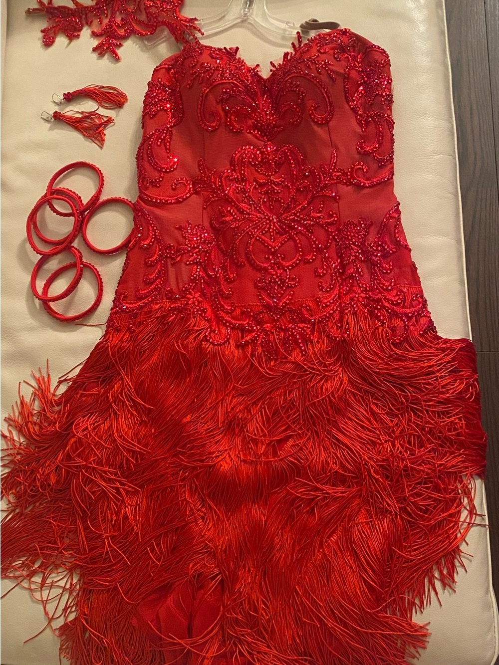 Red Beaded Fringe ballroom dancing Dress